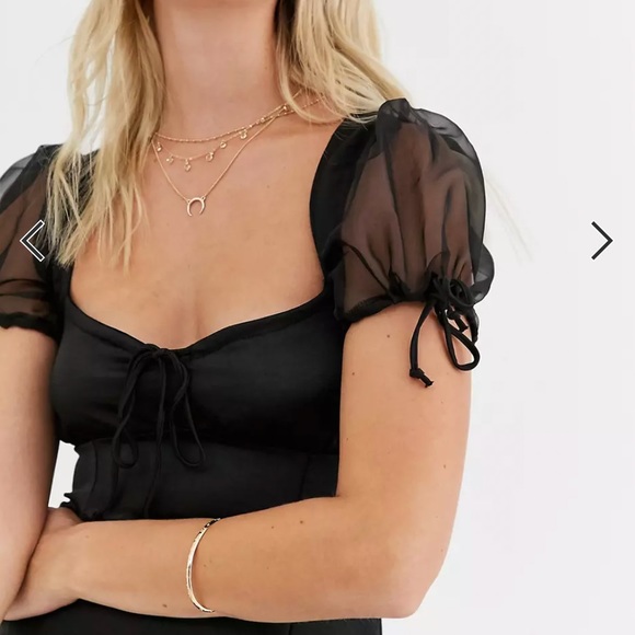 motel satin milkmaid mini dress with puff sleeves - Picture 3 of 4